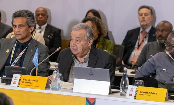 联合国秘书长安东尼奥·古特雷斯在南非约翰内斯堡出席二十国集团会议并致辞。